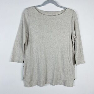 J Jill Pure Size Small Boat-Neck Layered Tunic Top Tan Oatmeal 3/4 Sleeve Cotton